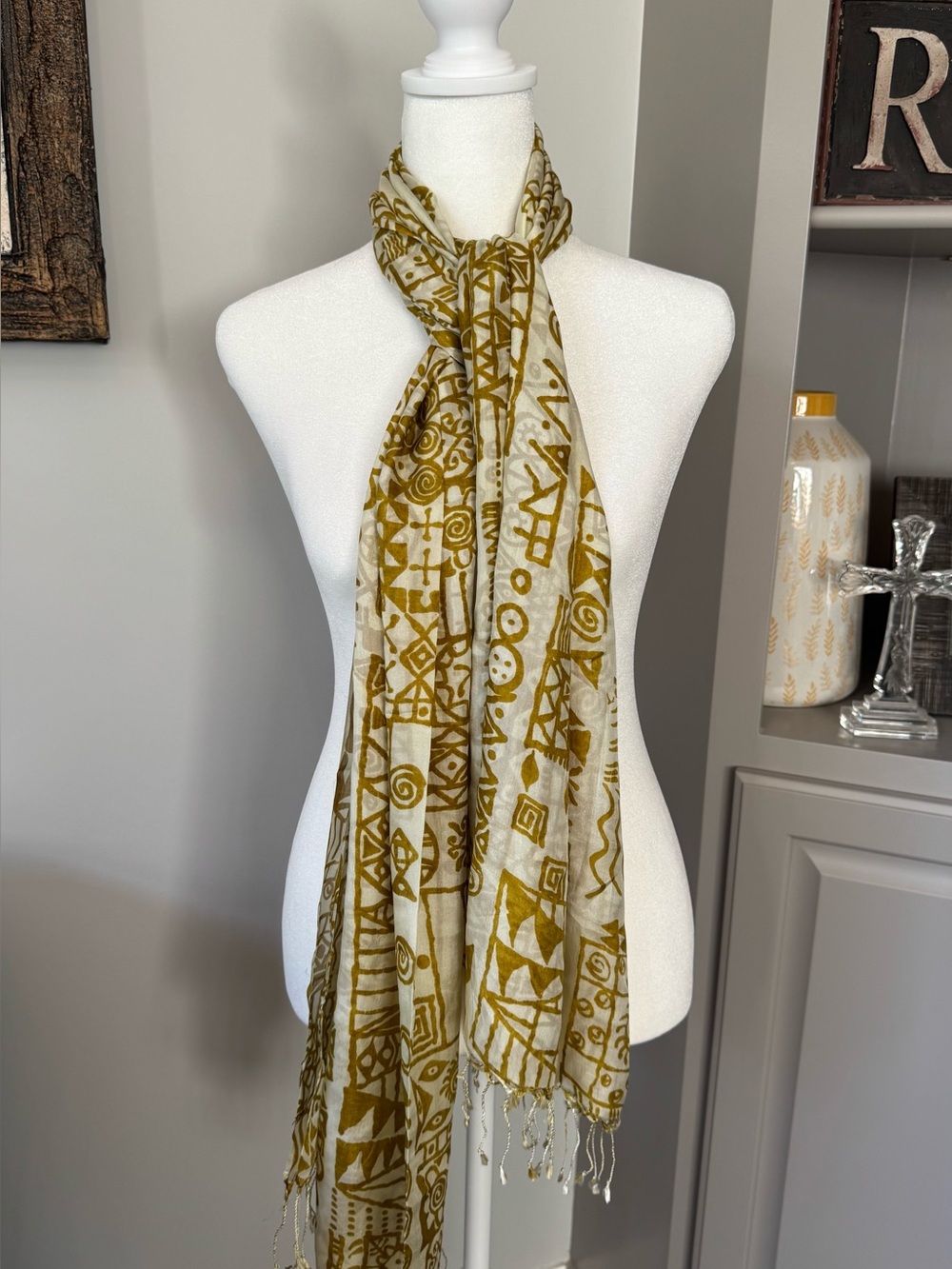 Trades of Hope 100% pure caritas silk scarf white yellow tassels